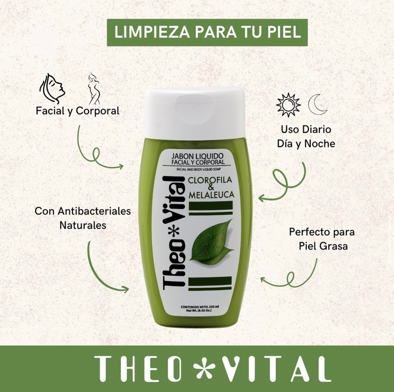 Jabón líquido facial y corporal con clorofila y melaleuca